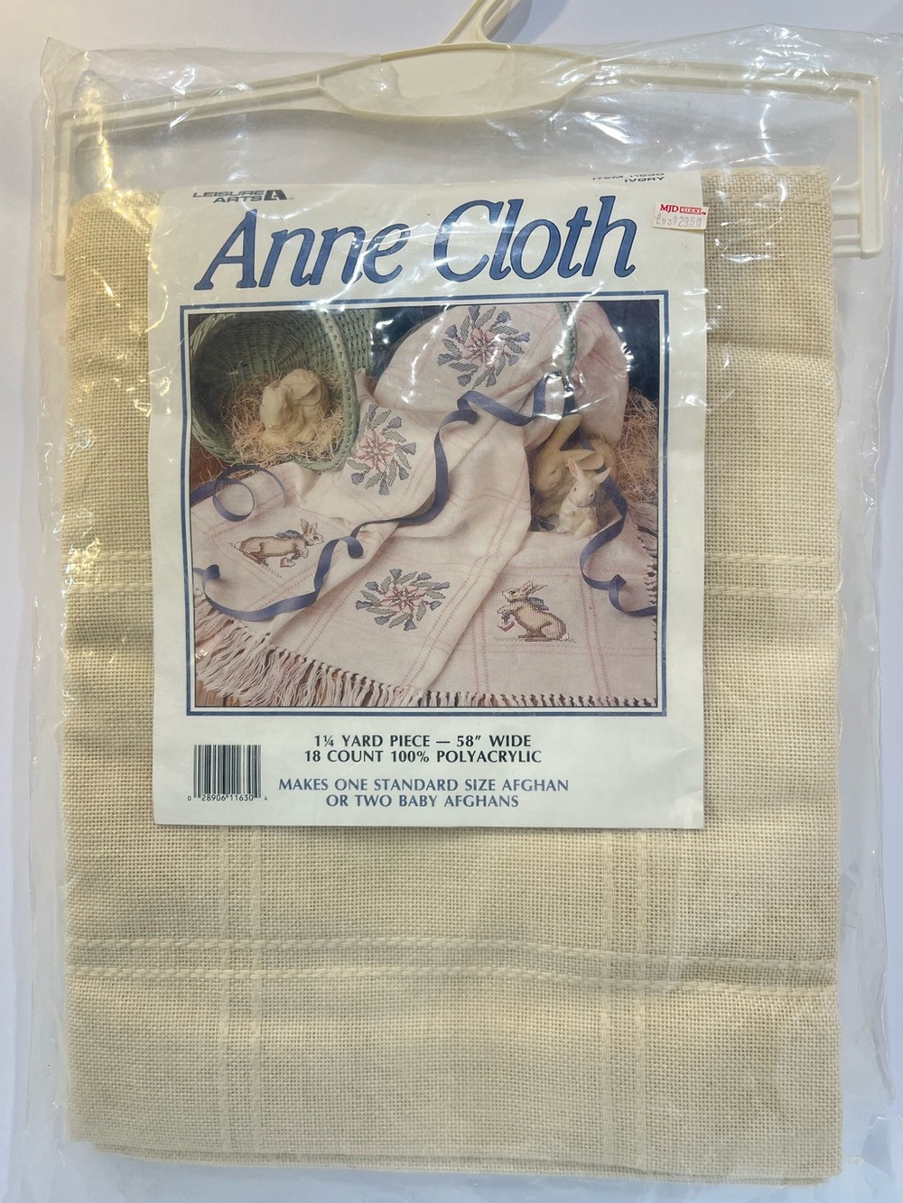 Vintage Leisure Arts Anne Cloth Bunny Rabbit Cross Stitch Afghan Fabric NOS - Picture 2 of 6